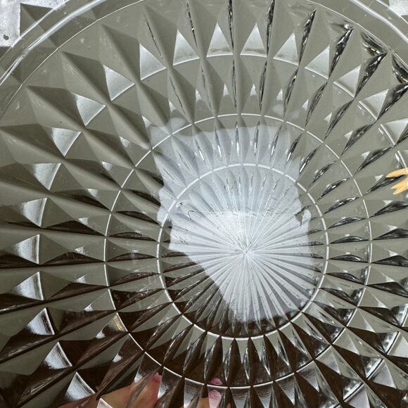 Vintage‎ Pressed Mold Blown Cubist Clear Glass Serving Tray Plate 10 inches - Picture 2 of 5